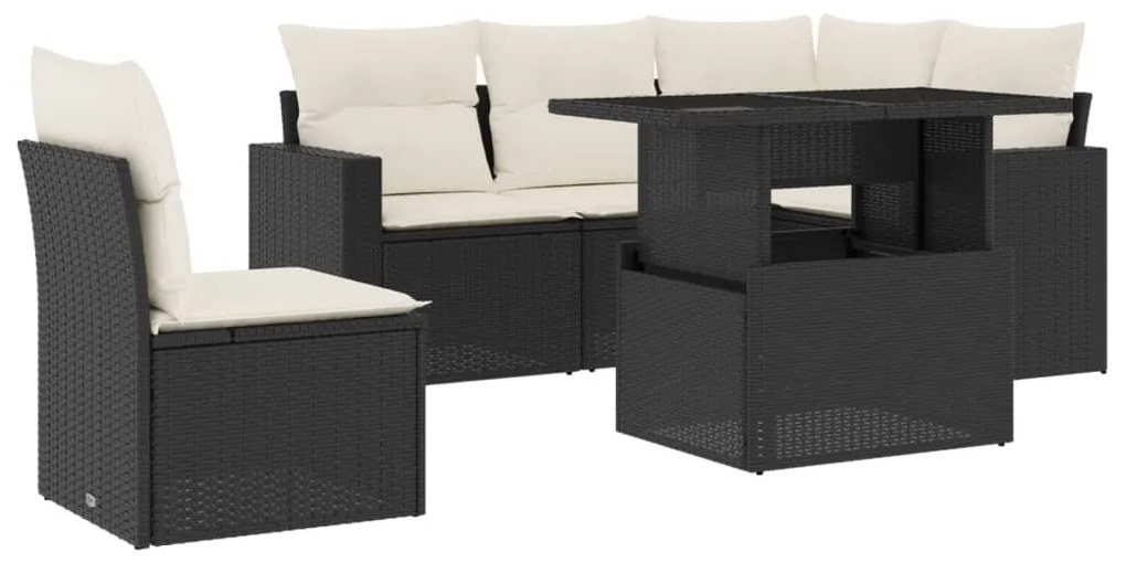 6 részes fekete polyrattan kerti ülőgarnitúra párnákkal