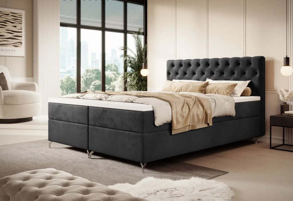 FESTER 2 kárpitozott boxspring ágy, 160x200, Monolith 37