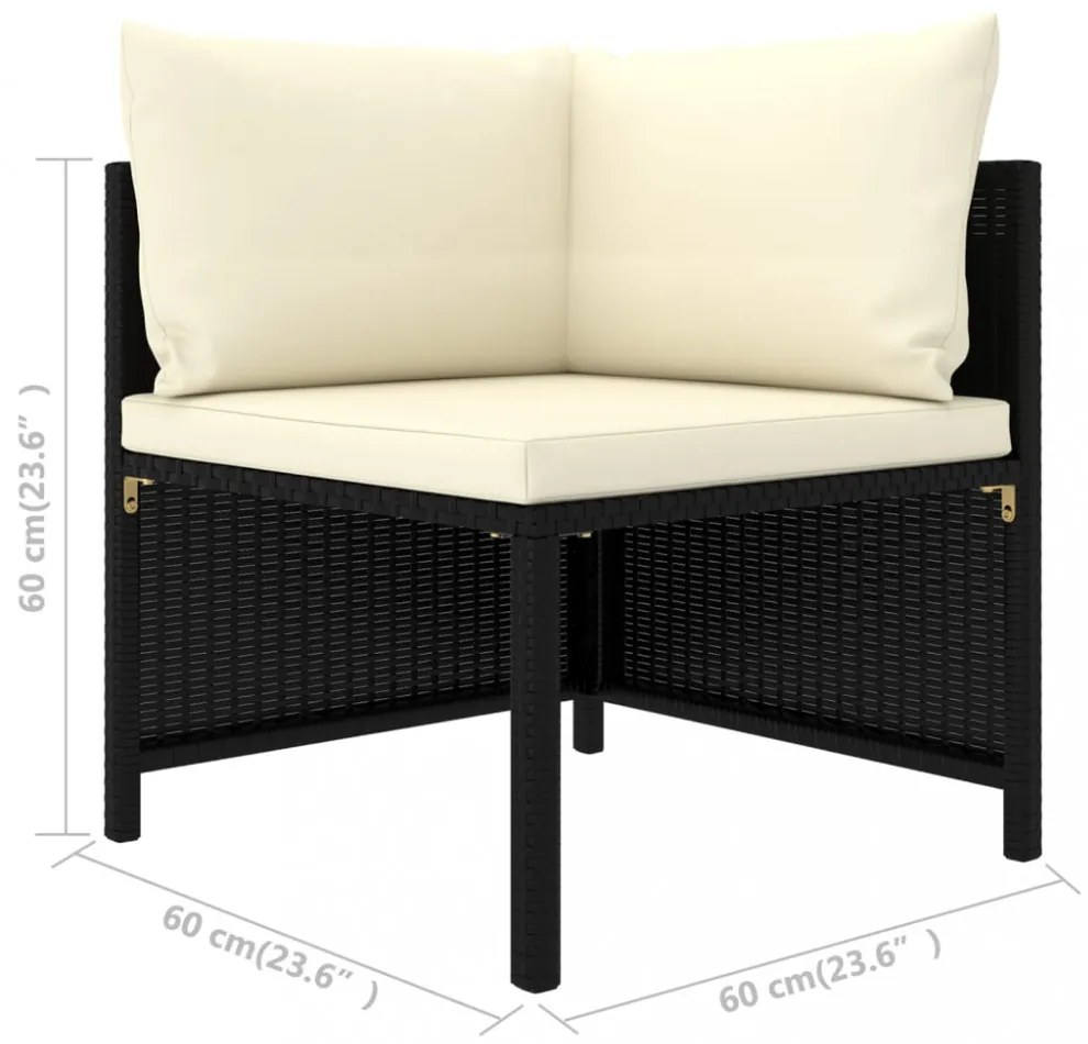 vidaXL 8 részes fekete polyrattan kerti bútorszett párnákkal
