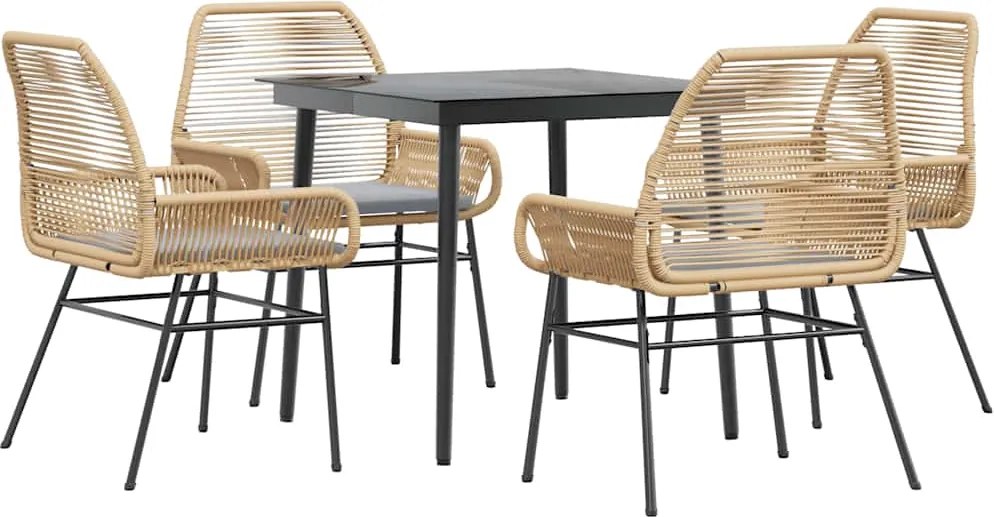 vidaXL 5 észes barna polyrattan üveg kerti étkezőgarnitúra párnával