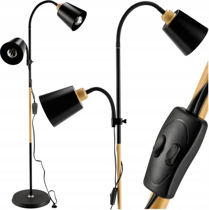 Loft állólámpa led dupla 2x E27 állítható fekete