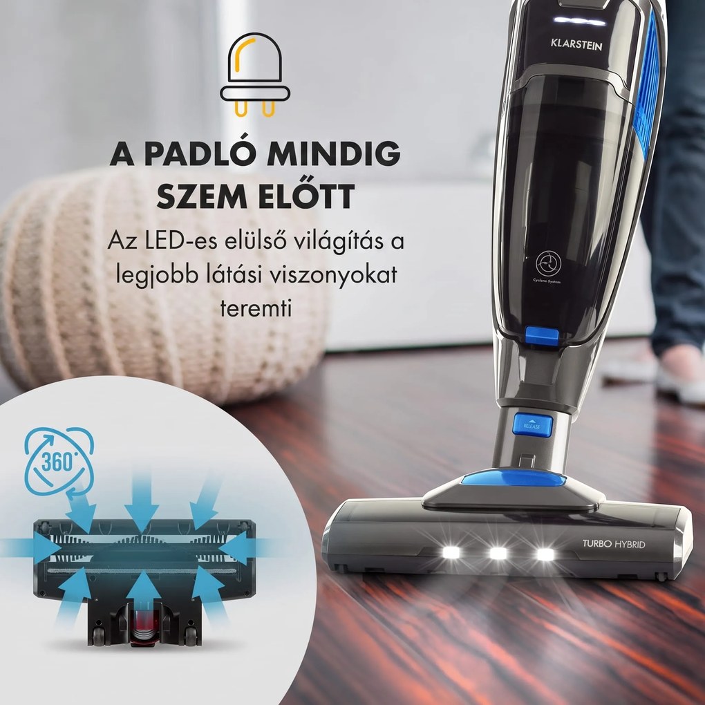Klarstein TurboHybrid, porszívó, padló- és kézi porszívó, antracit/kék