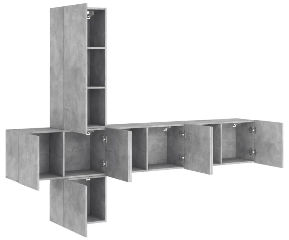 vidaXL 5 darab betonszürke szerelt fa fali TV-bútor