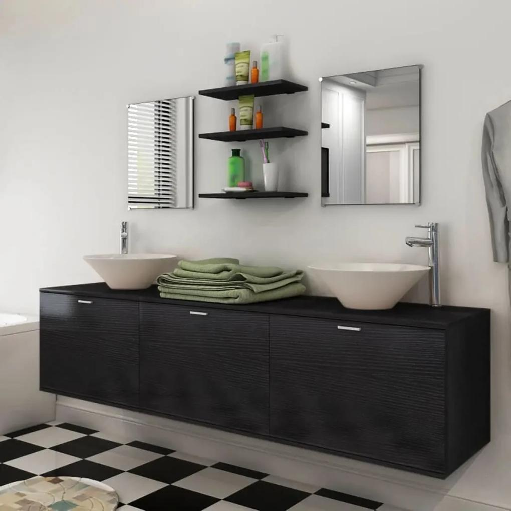 vidaXL 10 részes fürdőszobabútor szett mosdótállal és csappal fekete