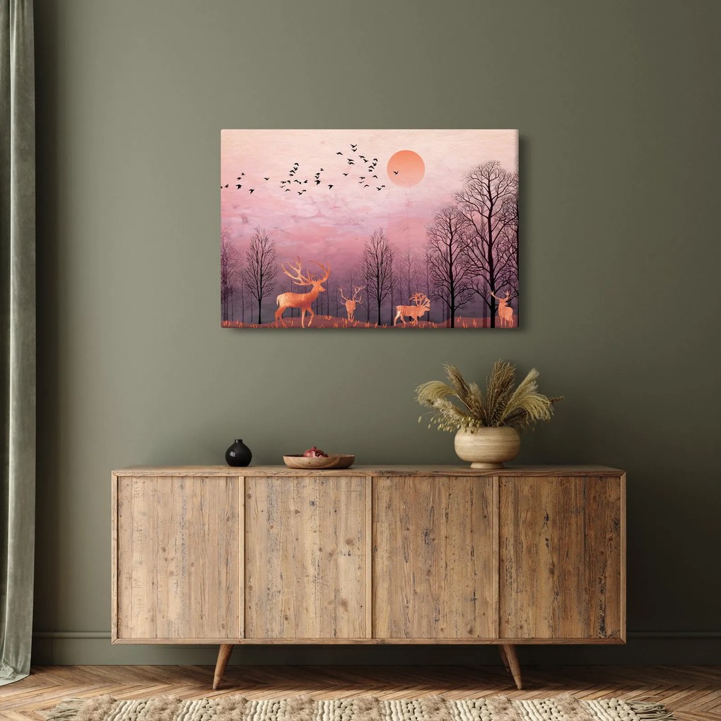 Kép - Szarvas a lenyugvó nap fényében (90x60 cm)