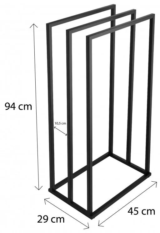 Erga Edel, 3 karos törülközőtartó állóra 45x29x94 cm, fekete matt, ERG-YKA-P.EDEL3-BLK