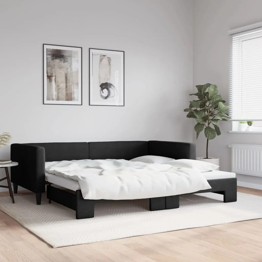fekete kihúzható szövet heverő 100 x 200 cm