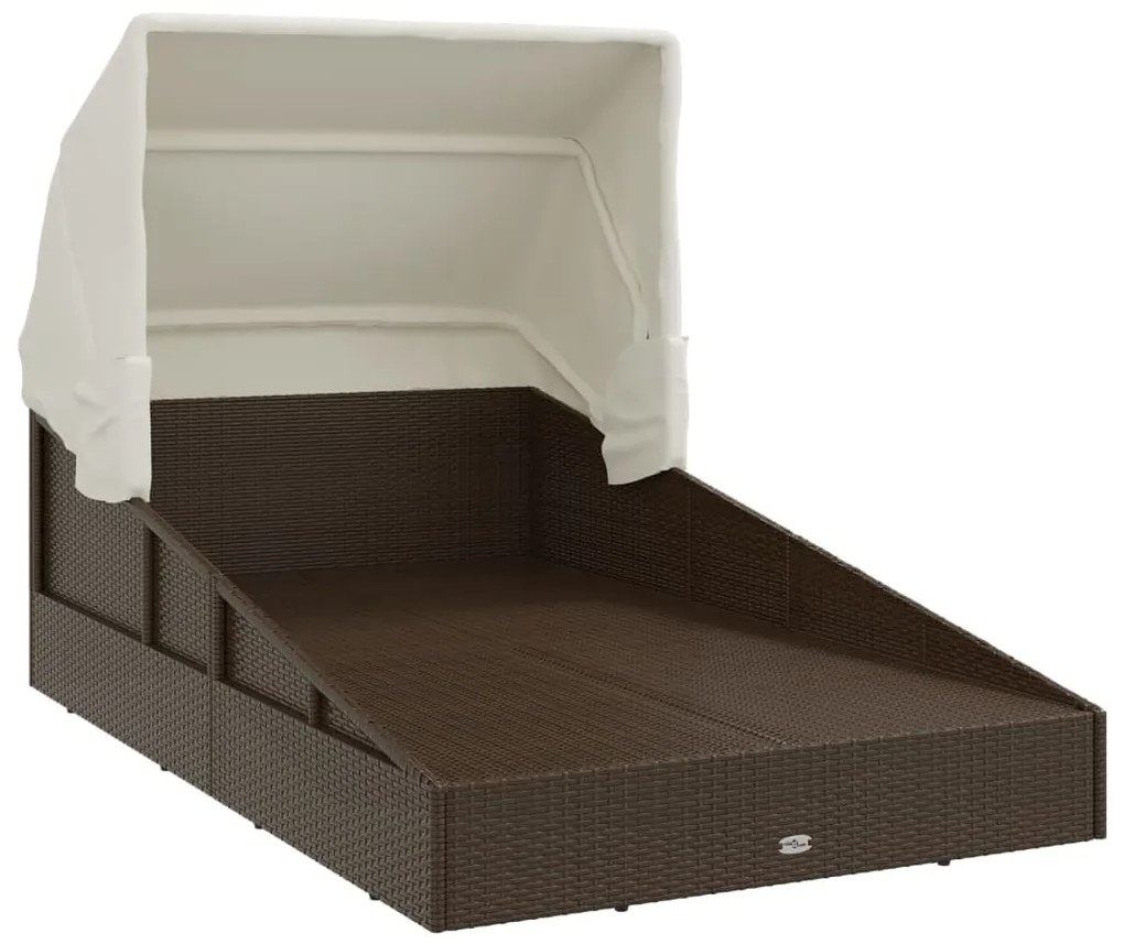barna polyrattan napozóágy összecsukható tetővel 200x114x128 cm