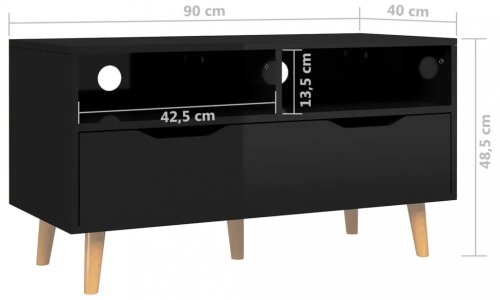 magasfényű fekete szerelt fa TV-szekrény 90 x 40 x 48,5 cm