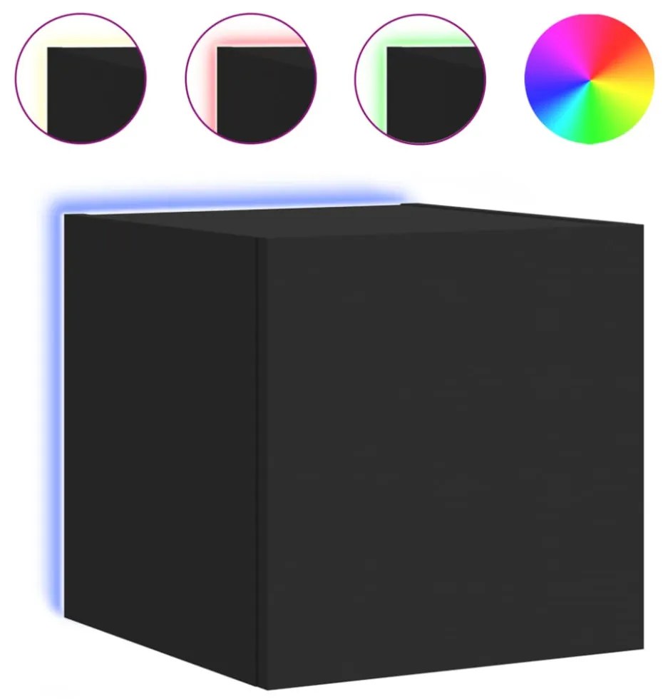 2 db fekete fali TV-szekrény LED-világítással 30,5x35x30 cm