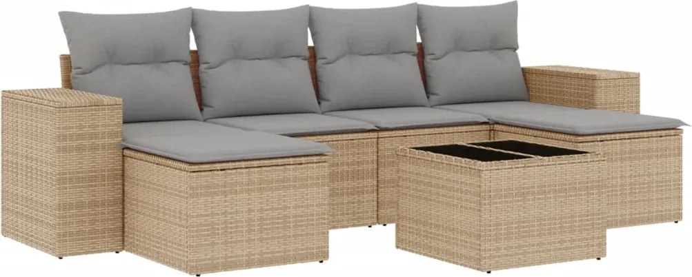 vidaXL 7 részes bézs polyrattan kerti ülőgarnitúra párnákkal