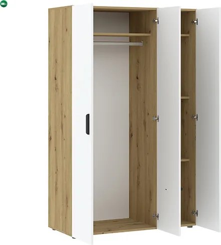 BASIC TWO Ruhásszekrény Tölgy/Fehér Színben 110 cm 3D