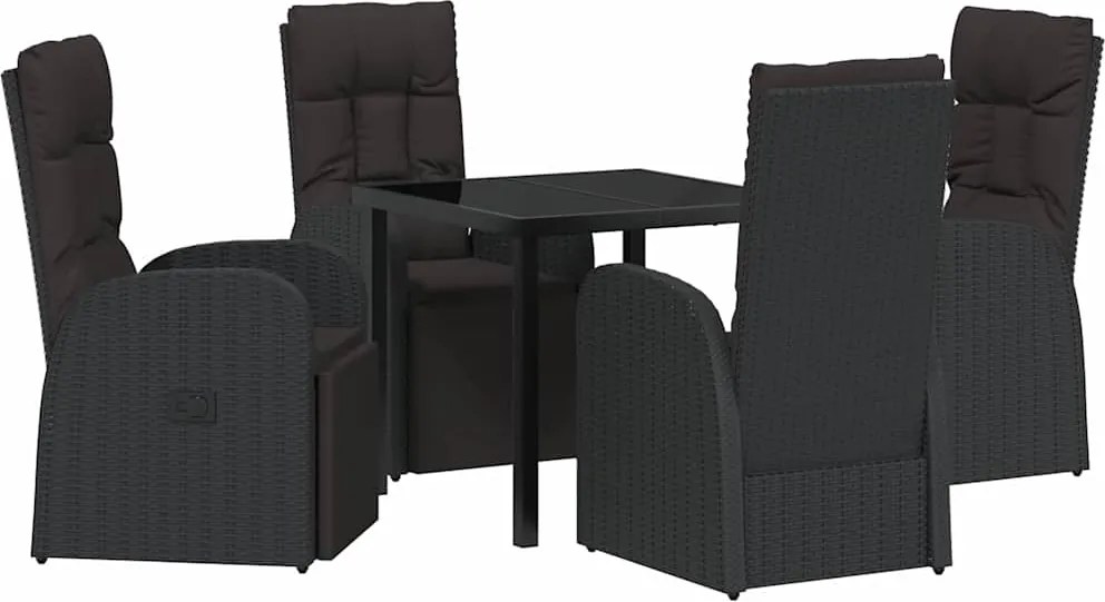 vidaXL Kert étkező szett párnával 5 pcs Fekete polirattan