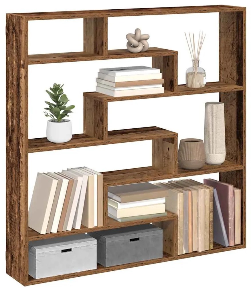 antik fa színű szerelt fa fali kockapolc 7 rekeszes színű