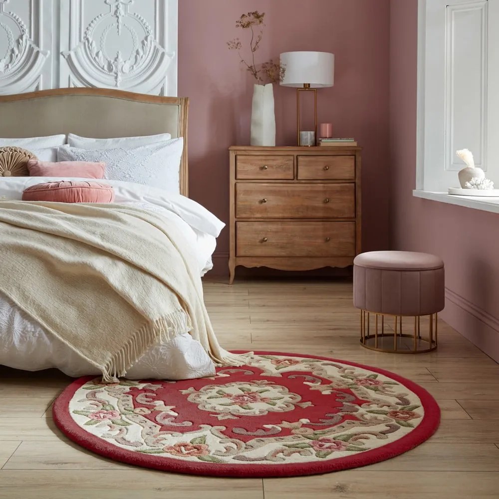 Aubusson piros gyapjú szőnyeg, ⌀ 120 cm - Flair Rugs