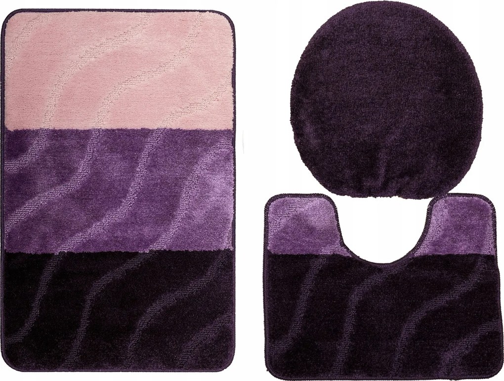 3 részes Fürdőszoba Szőnyeg Fiori Lila Rózsaszín Puha Gumírozott Szett