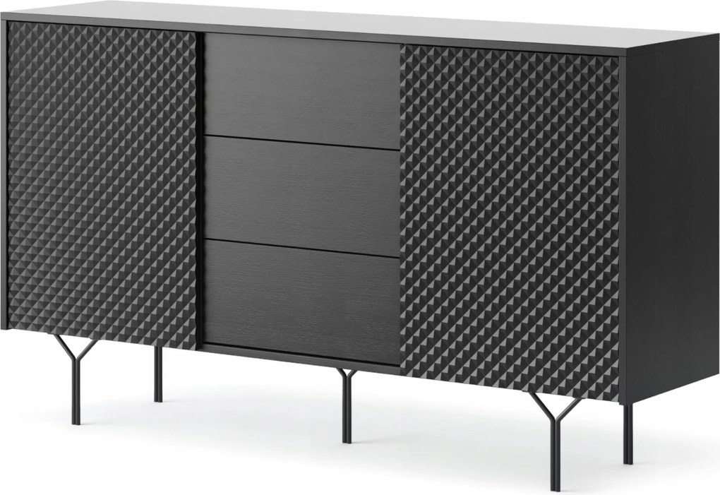 Komodee Komód Orillia KSZ144 Fekete Front Riflált Piramis 3 Fiókos