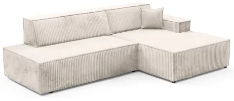 TERAMO L-alakú, ággyá alakítható jobb oldali sarokülőgarnitúra tárolóval, bézs