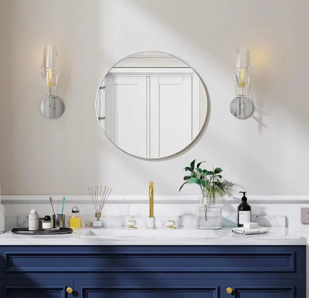 Kerek Fali tükör Fürdőszoba Nappali Fém Keret Koonmi Szín Ezüst