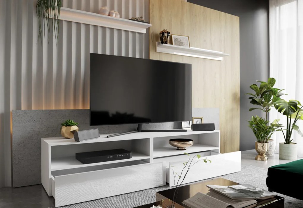 ELPASO 48 nappali fal + Led világítás, fehér/magasfényű fehér