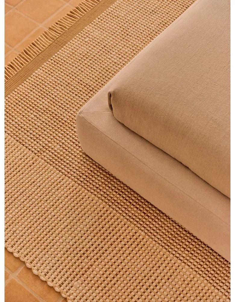 Bézs kárpitozott egyszemélyes ágy ágyrács nélkül 90x200 cm Blok – Kave Home