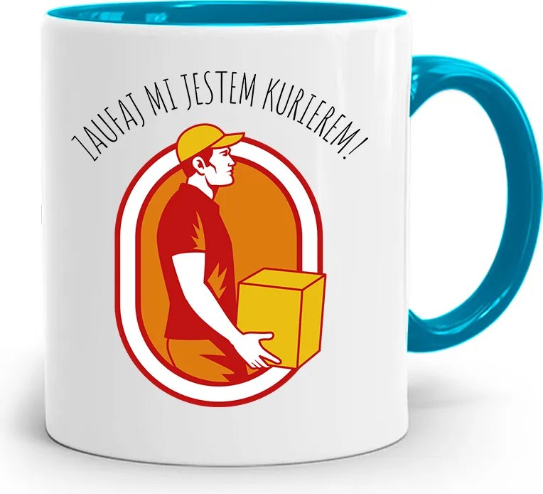 Kék Bögre Futárnak Bízz Bennem Nyomtatott Fotóval