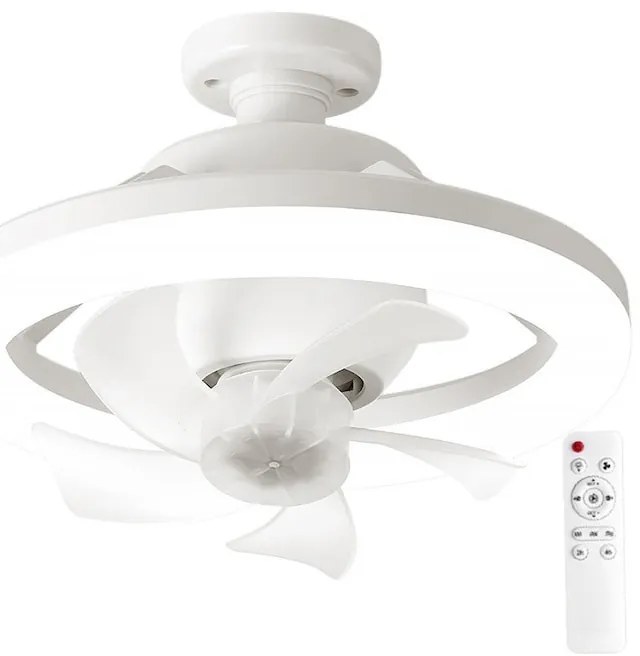 E27 mennyezeti ventilátor LED lámpával, WALALLA, dugaszolható ventilátor, távirányítóval, 360°-ban forgatható LED, 3 színhőmérséklet, 85-265V, 48W, Fehér