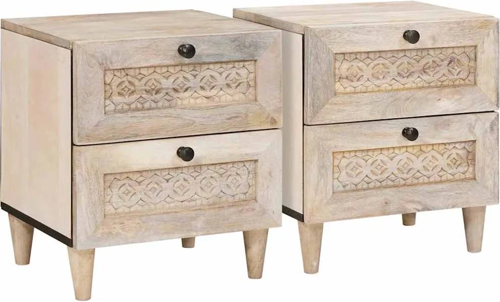 vidaXL Éjjeliszekrény fiókkal 2 pcs Bézs 40 x 33 x 46 cm Tömör akácfa