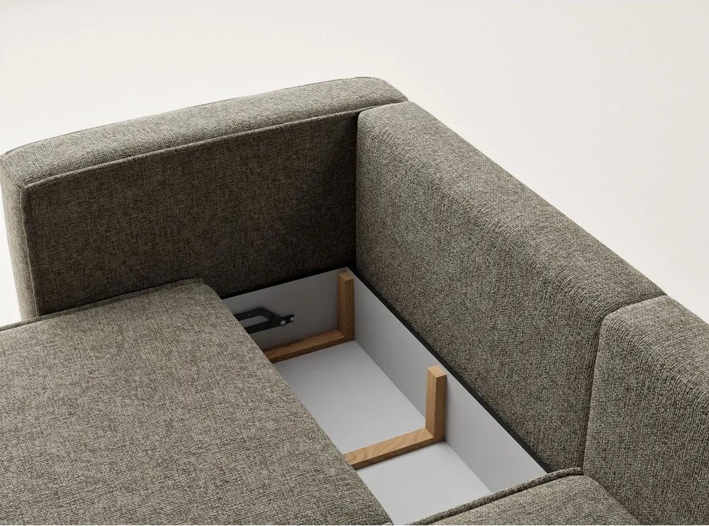 Barna zsenília kinyitható-tárolóhelyes sarokkanapé (jobb oldali-heverő résszel) Velto – Maison de Rêve