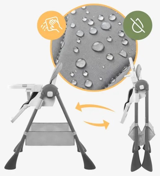 Összecsukható etetőszék 8 fokozatú ülés beállítás, vízálló anyag, szürke