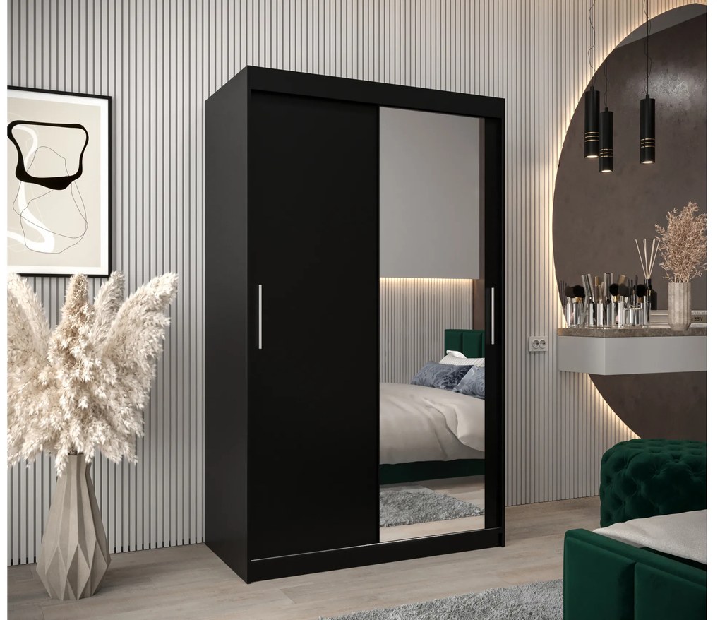 Ruhásszekrény 120 cm Toki 2 (matt fekete + szonoma tölgy). 1064978