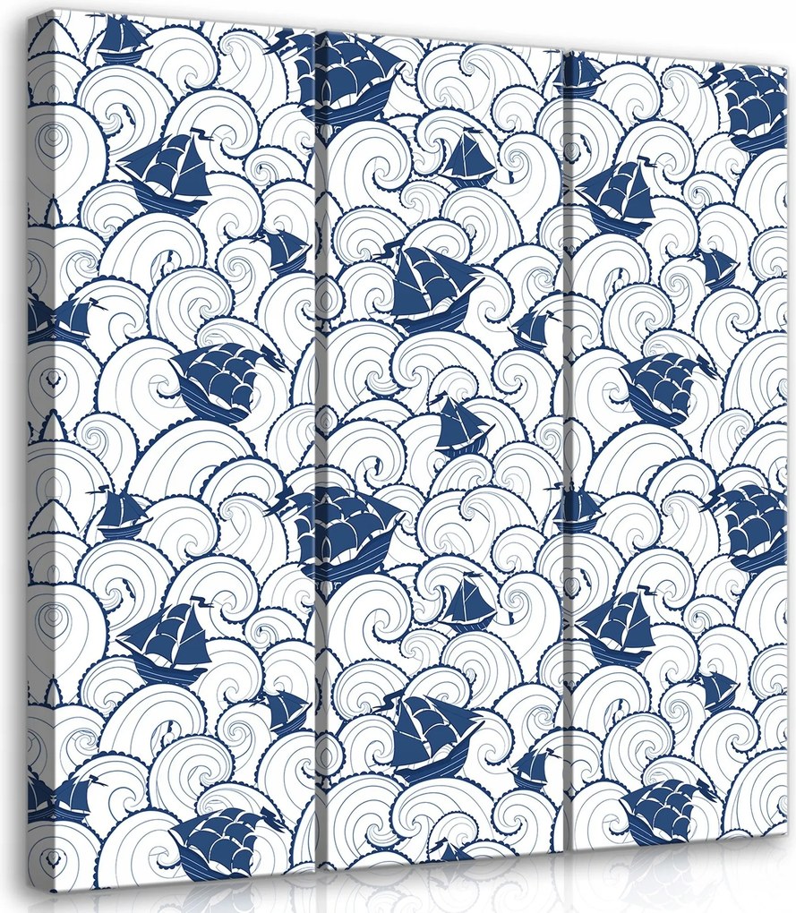 Vászonkép 90x100 Tengeri minta vitorlás hullámok dekoráció triptichon nyár friss