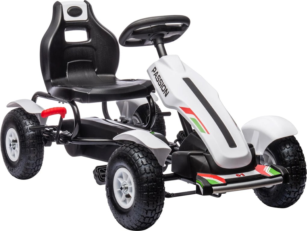 HOMCOM Pedálos Go-Kart 5 éves kor feletti gyerekeknek - Állítható ülés, gumi kerekek, kézi fék fiúknak és lányoknak, 50 kg teherbírású, 121x58x61 cm,