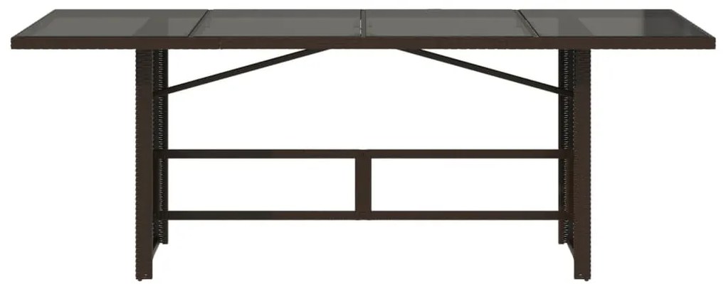 barna polyrattan üveglapos kerti asztal 190x80x75 cm
