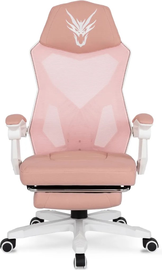 Forgószék gaming lábtartóval rózsaszín/fehér. BING