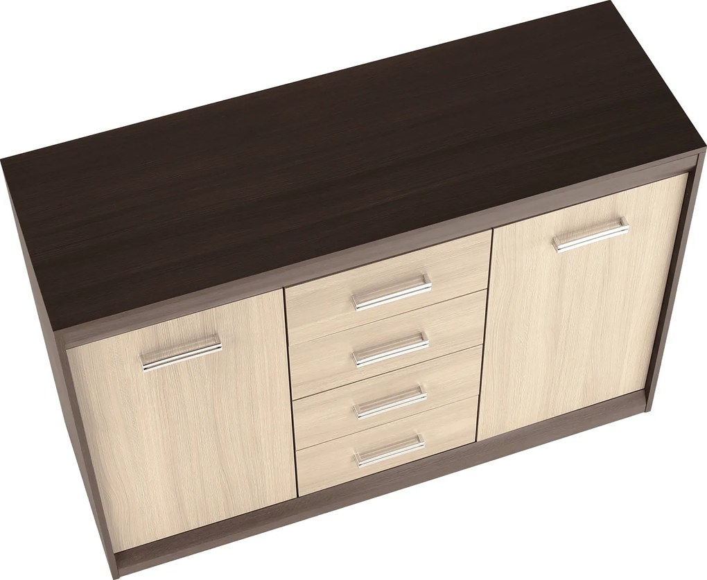 Komód, DTD/MDF, tölgy világos/tölgy sötét, KORINA