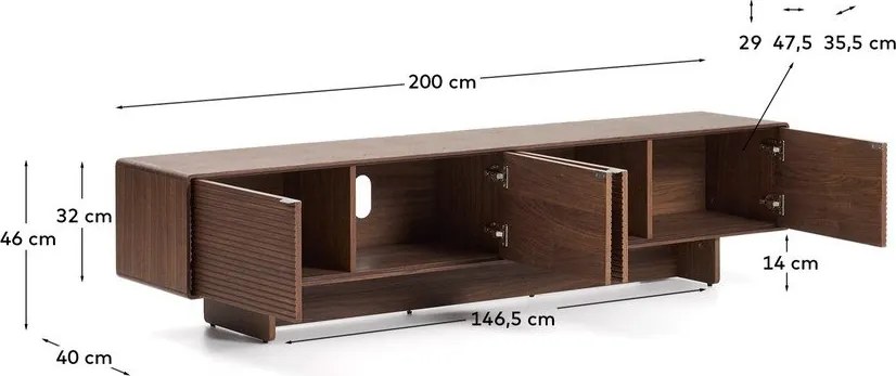 Sötétbarna TV-állvány diófa dekorral 200x46x40 cm Norlen – Kave Home