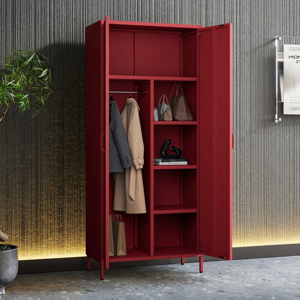 Gardróbszekrény FLAVIO, 800 x 1850 x 450 mm, Modern: piros