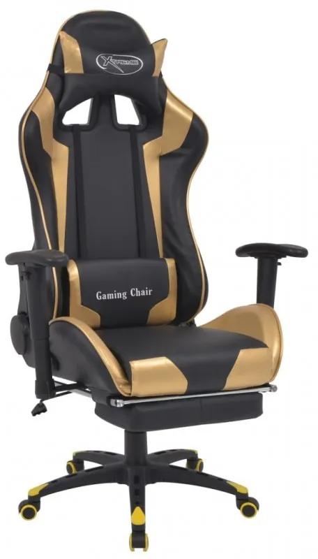 Aranyszínű dönthető versenyautó ülés alakú irodai szék lábtartóval