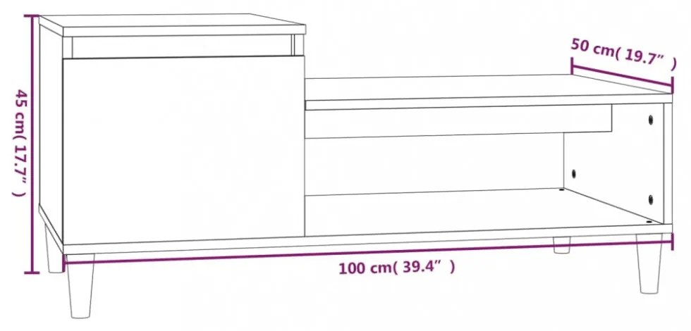 betonszürke szerelt fa dohányzóasztal 100 x 50 x 45 cm