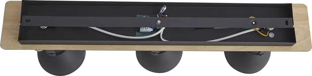 Fekete mennyezeti spotlámpa fával, 3 izzós, forgatható és dönthető - Jakub