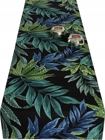 Dekorációs futópad vastag szövetből 40x180 levelek zöld kék