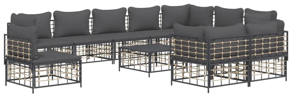 11 részes antracitszürke polyrattan kerti ülőgarnitúra párnával