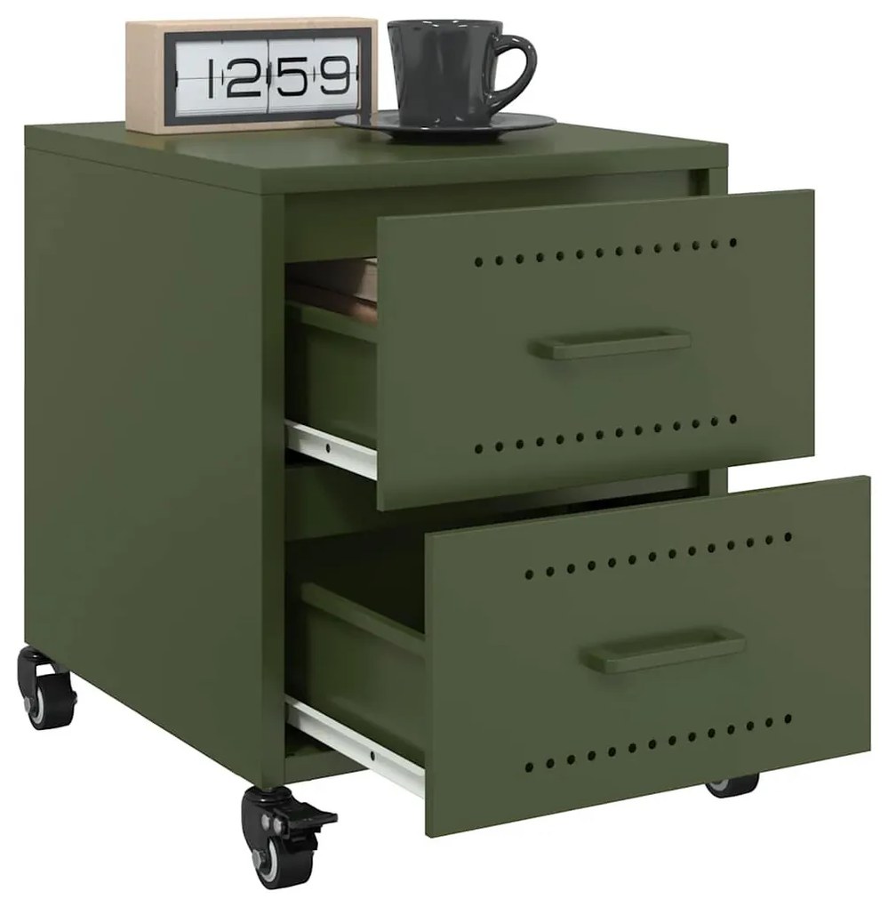 2 db olívazöld acél éjjeliszekrény 36x39x43,5 cm