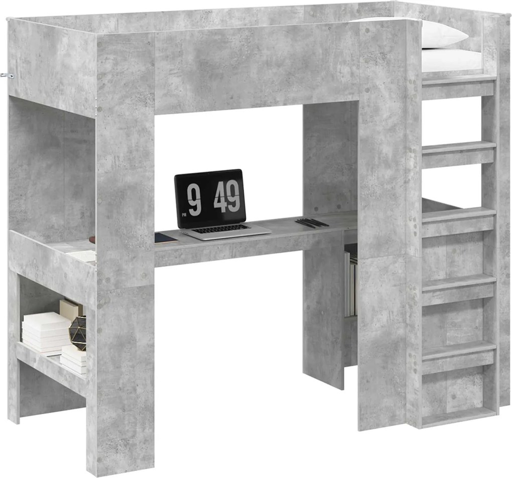 vidaXL Emeletes ágykeret íróasztallal Beton Szürke 80 x 200 cm Faanyag