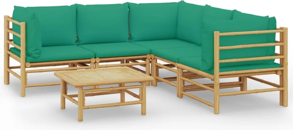 vidaXL 6 részes bambusz kerti ülőgarnitúra zöld párnákkal
