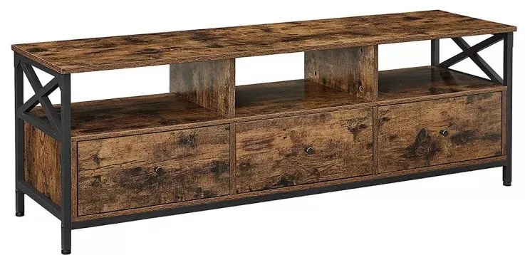 TV szekrény polcokkal és fiókokkal, rusztikus barna 147x40x50cm