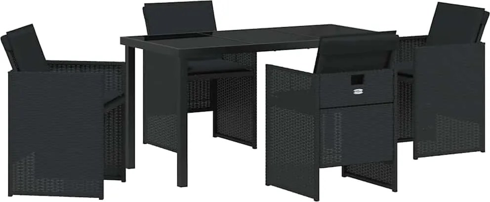 vidaXL Kert étkező szett párnával 5 pcs Fekete polirattan