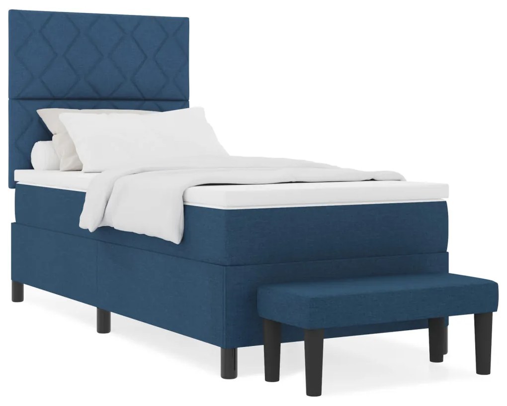 Boxspring ágy matraccal és paddal Kék 90x200 cm Szövet