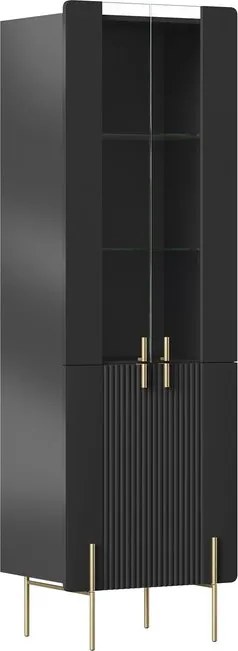 Malmi vitrines szekrény 60 cm - fekete matt / arany lábak
